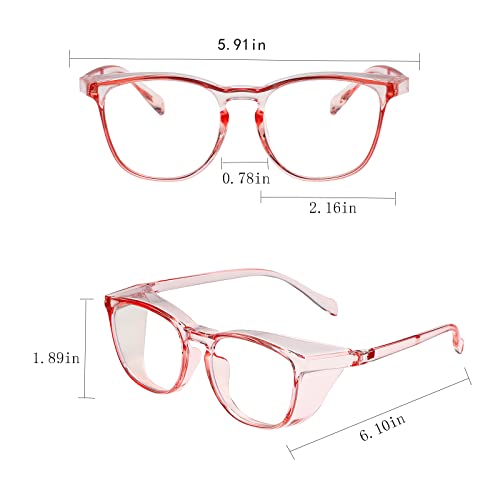 Safety Glasses for Men Women Nurses Anti Fog Stylish Fashion Comfortable Goggles with Side Shields Eye Protection for Adult - color: Light Pink