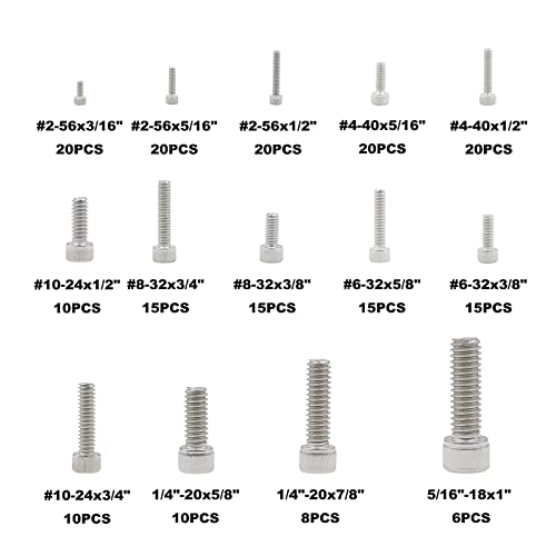 #2-56#4-40#6-32#8-32#10-24 1/4"-20 5/16"-18 UNC 304 Stainless Steel Socket Head Cap Screws Assortment Kit