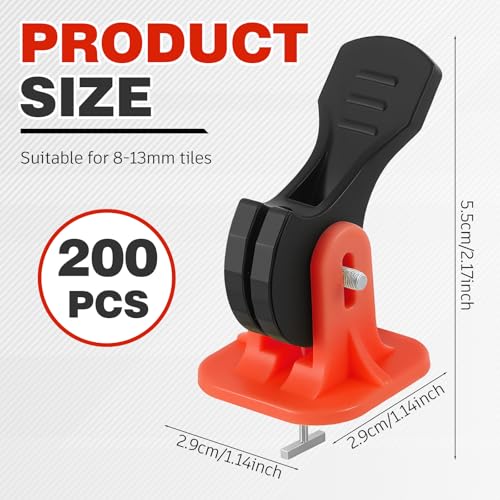 Nuanchu Tile Leveling System Kit 200 Reusable Tile Spacers + 200 1/16'' Replaceable Spare Steel T-pin, Leveling Clips Fit 8-12mm Floor Compounds Set for Wall & Floor (Red) - color: Red