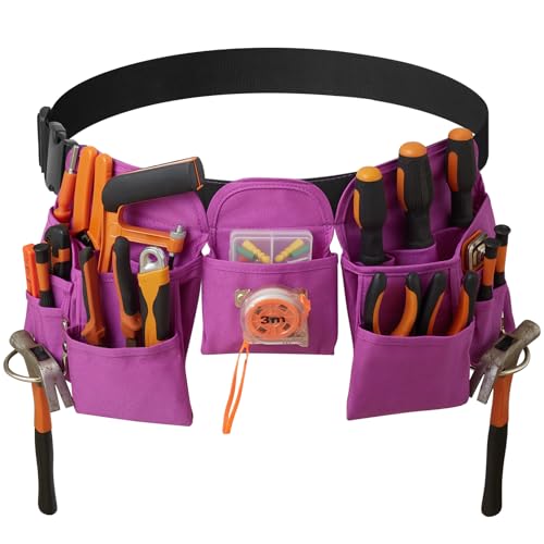 19 Pocket Tool Belts - Gardening Belt with Quick Release Buckle,Adjustable Utility Belt,Work Apron for Men and Women,for Gardening,Electrician,Carpenter,Construction Tool Belt,Gifts (Purple)