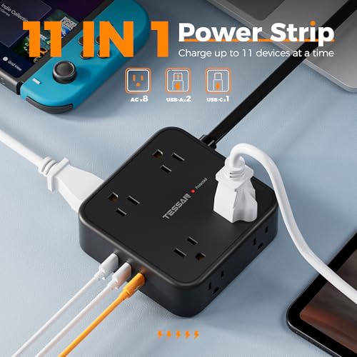 TESSAN Surge Protector Power Strip with 900J Surge Protection, 5 Ft, Black - color: Black with 1875W, size: 5 feet