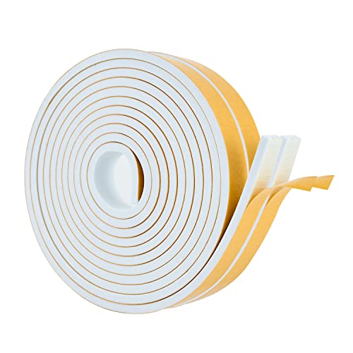 High Density Foam Weather Stripping Door Seal Strip Insulation Tape Roll for Insulating Door Frame, Window, Air Conditioner | Self Adhesive Sealing Weatherstrip (White, 1 in x 1/4 in x 30 Ft) - color: White, size: 1 In x 1/4 In x 30 Ft