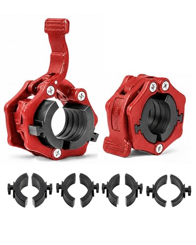 MAXRICH Ultra-Thin 1-Inch Barbell Clamps, Quick Release Weight Clips for 23–30mm Bars, Secure Barbell Collars for Home Gym - color: Red