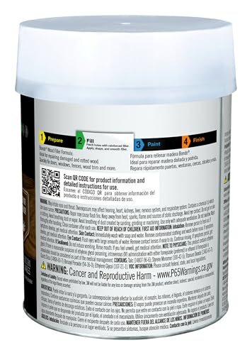 3M Bondo Wood Filler 30 oz (850.49 g) with Bondo Cream Hardner 0.5 oz (14g), Repairs Chips and Cracks in Wood, Sandable, Paintable, and Stainable (WF-QT-ES)