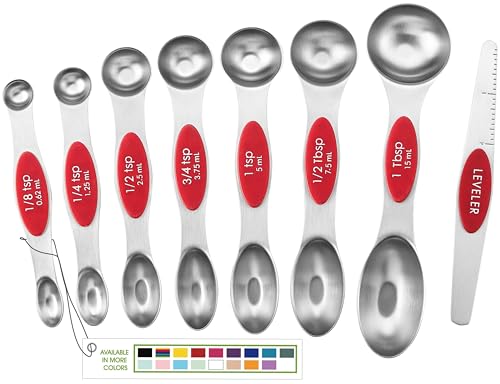 Spring Chef Stainless Steel Magnetic Measuring Spoons Set of 8, Red - color: Red, size: 1-Pack