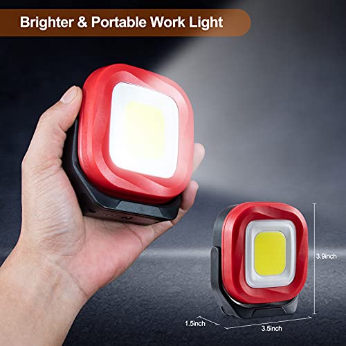 COB LED Work Light, 42 LEDs 1000 Lumens Rechargeable Portable Magnetic Flashlight Inspection Light for Car Repair, Camping, Emergency & Job Site Lighting-2400mAh (1 PCS) - color: Red