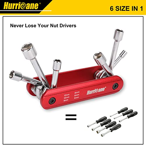 HURRICANE 6 in 1 Folding Nut Driver Set Metric, Hex Nut Driver Set, Folding Socket Wrench, Cr-V Steel Shank, Portable Premium Aluminum Handle. Easy to Carry Out. 5mm, 6mm, 8mm, 9mm, 10mm, 12mm - size: 5mm, 6mm, 8mm, 9mm, 10mm, 12mm