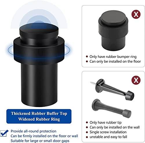 Door Stoppers 2.5 Inch Floor Door Stop Cylindrical Black Doorstop Rubber Bumper Wall Protector, Stainless Steel Heavy Duty Door Stopper for Bottom of Doors, 4 Pack