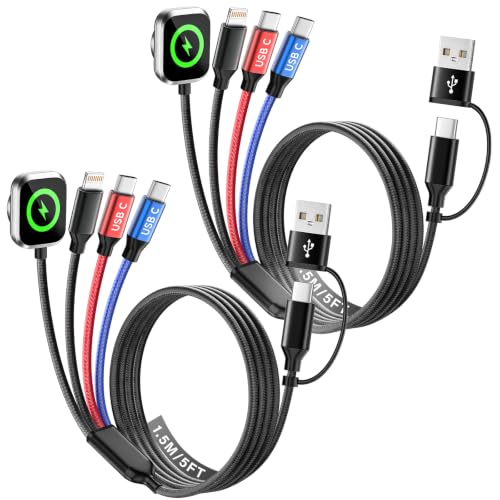 Travel Essentials 4-in-2 Multi Charging Cable for Apple Watch Charger, 5FT - color: Black, size: 2Pack 5FT