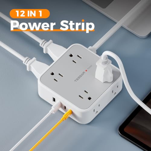 TESSAN Surge Protector Power Strip with 900J Surge Protection, 5 Ft, Grey - color: Grey with 2 USB C/A, size: 5 feet