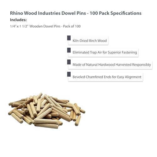 1/4" x 1-1/2" Wooden Dowel Pins, 100-Pack – Birch Hardwood, Kiln-Dried, Fluted & Beveled (1/4" x 1 1/2", 100pk) - size: 1/4" x 1 1/2"