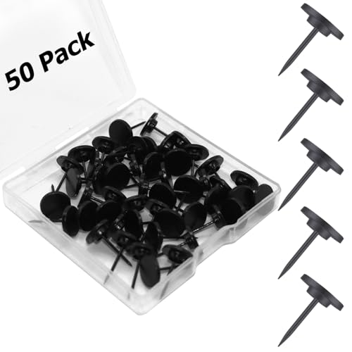 50 Pcs Push Pins for Bulletin Board, Metal Black Thumb Tacks for Picture Photo Hanging, Small Nails Flat Thumbtacks for Drywall Cork Board , Wall Tack Pins for Shadow Box Office Home Decorative - style: Flat Head Black 50pcs