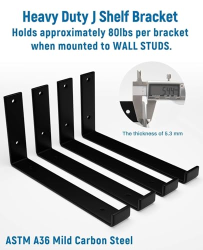 LEOPO Shelf Brackets 12 inch, 1/5 inch Thick 6-Pack Floating Shelf Bracket - color: black-6 pack, size: 11.25“
