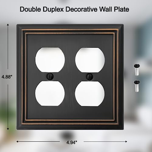 OKAWYC Double Duplex Outlet Light Switch Cover Adler Metal Wall Plate, 2-Pack Aged Bronze 2 Gang, for Receptacle Light Switch, Switch Cover Decorative Wallplate, Durable - style: 2 Duplex 2PK