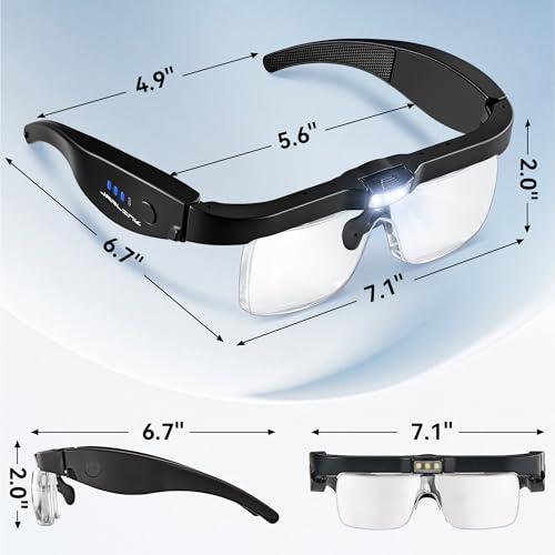 JARLINK Magnifying Glass with Light, 5 Lenses, Rechargeable Headset - color: Black