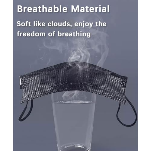 1000pcs Bulk Black Disposable Face Mask for Adults (20 Package X 50pcs), 3-Ply Solid Breathable Earloop Full Face Protection