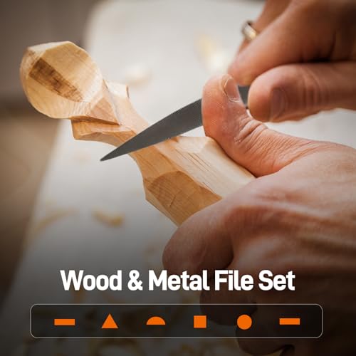 COMOWARE Small File Set, Gift for Dad, 12-Piece Metal Needle File Set with 3 Handsaw Blades, Quick Change Mechanism Handle, Flat, Half-Round, Round & Triangle Files, Portable Case for Woodworking DIY