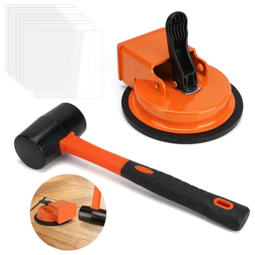 Floor Gap Fixer Tool Kit with Rubber Mallet and 8 Reusable Sticky Pads, Heavy Duty Suction Cup Floor Gap Repair Tool for Laminate, Vinyl Plank, Hardwood and LVP Flooring