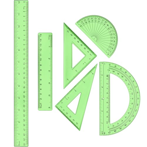 Tenare 6 Pcs Math Geometry Ruler Set, Protractor Triangle School,Green - color: Green
