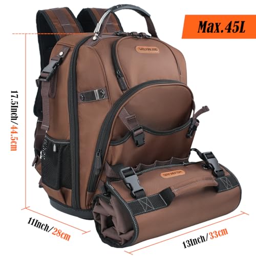 WELKINLAND 70Pockets HVAC Tool Backpack With Tool Roll, Tool Bag Backpack