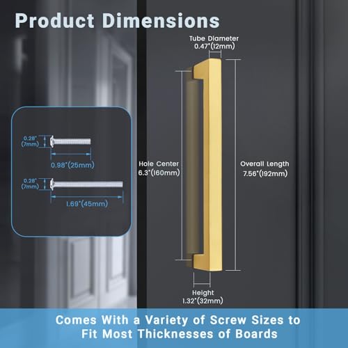 KNOBWELL 6Pack 6-3/10 Inch Brushed Gold Cabinet Pulls Stainless Steel Kitchen Cabinet Handles Square Drawer Pulls Modern Cabinet Hardware Handles，160mm Hole Centers - color: Brushed Gold, size: Hole Center:6-3/10 inch(160mm)
