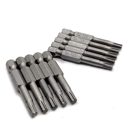 10PCS 2"/50mm T25 Torx Head Screwdriver Bit Set, 1/4 Inch Hex Shank with Quick Release Slot,S2 Steel Magnetic Security Tamper Proof Star 6 Point Screw Driver Kit Tools - color: 50mm/2inch, size: T25