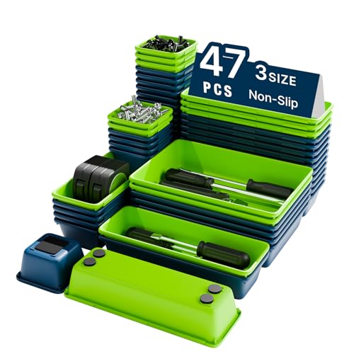 47pcs Tool Box Organizer, Tool Drawer Organizer Trays with Non-slip EVA Pads – Interlocking Divider Set, Fit Garage Storage Desk Drawers & Rooling Tool Cart (Blue & Green 47PCS) - color: Blue & Green 47PCS