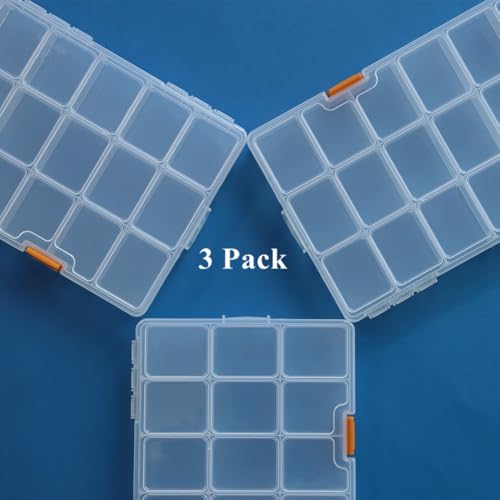3 Pack 24 Grids Clear Plastic Storage Box with Dividers, Transparent Organizer Container Case for Small Parts, Bead, Button, Jewelry, Diamond, Craft Supplies,Sewing Kit, DIY Accessories - size: 24 Grids