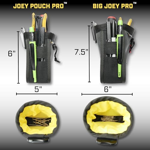 Joey Pouch PRO | Clip-On Tool Belt Bag for Tools, Screws, and Nails - Great for an Electrician, HVAC Tech, Plumber, Carpenter, Contractor, Handy Man, and Any Tradesperson - Metal Clip - style: Joey Pouch Pro (Big)