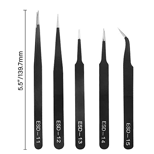10PCS Precision Tweezers Set Anti-Static Industrial Tweezers Set Stainless Steel Tweezers Kit for Electronics Lab Jewelry and Craft Making（Black） - size: 10Pack
