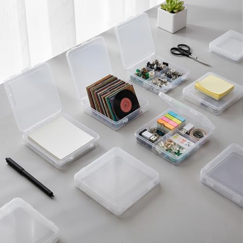 SATINIOR 24 Packs Small Clear Plastic Beads Storage Containers Box with Hinged Lid for Storage of Small Items, Crafts, Jewelry, Hardware (5.9 x 5.9 x 1.5 Inches) - size: 5.9 x 5.9 x 1.5 Inches