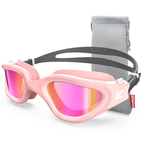 ZIONOR Swim Goggles, G1 SE Swimming Goggles Anti-Fog for Adult Men Women - color: A7-clearrevopurple Lens Pink Frame