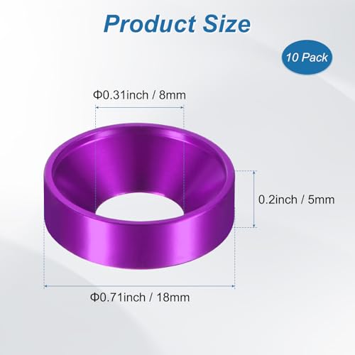 M METERXITY 10-Pack M8 Countersunk Finish Washers, Hole Dia 0.31"/8mm Alloy Aluminum Finish Cup Washer Screw Head Gasket for Industrial/Screw RC/Car/Motorcycle/Mechanical Parts [Purple] - color: Purple