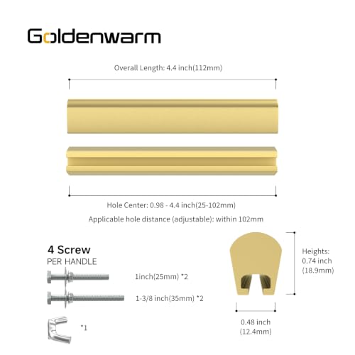Goldenwarm 10 Pack 1-4" Gold Adjustable Cabinet Drawer Pulls for Kitchen - color: Matte Gold, size: 1 in to 4 in (25-102 mm)
