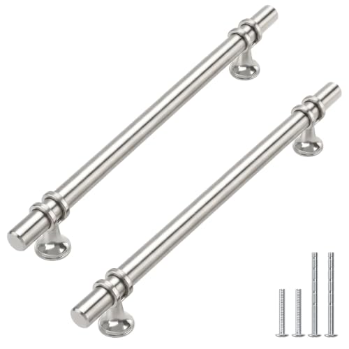 Haliwu 10 Pack Brushed Nickel Cabinet Pulls, Cabinet Handles Brushed Nickel, Kitchen Hardware Satin Barrel Drawer Dresser Knobs, 6-1/4 inch Hole to Hole Center | 160mm Hole Center, Solid Aluminum and Zinc Alloy, Kitchen Pulls Hardware for Bathroom Drawer