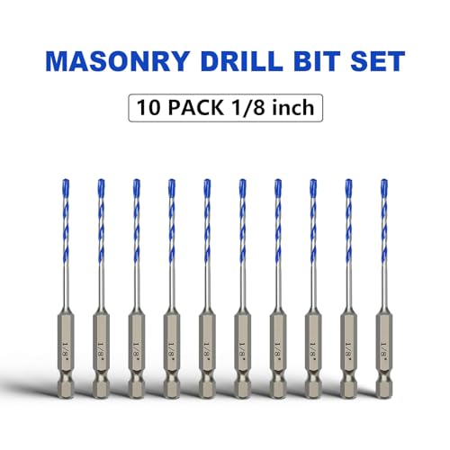 10 Pack 1/8 inch Masonry Drill Bit Set,Concrete Drill Bit Set Set - style: 1/8"（10 Pcs）