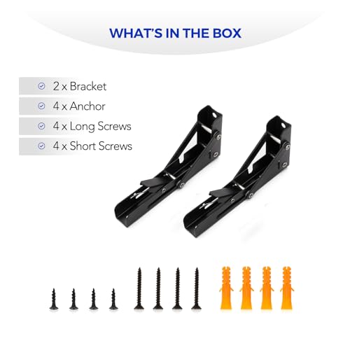 Ravinte Matte Black Folding Shelf Brackets, 6 Inch, 2 Pack - size: 6 Inch