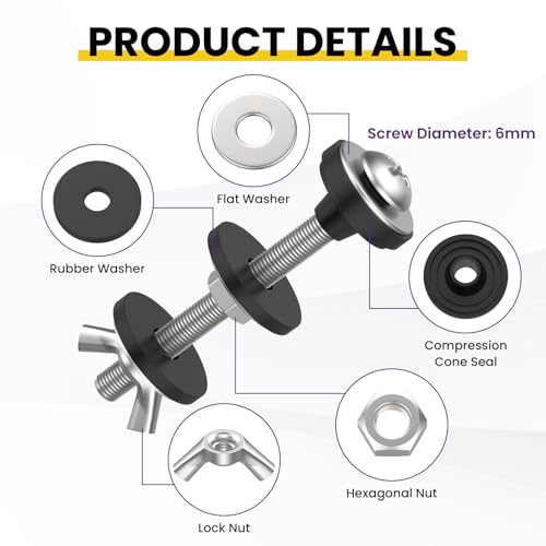 4 Pcs Universal Toilet Tank to Bowl Bolts Kit, Heavy Duty Stainless Steel Toilet Tank Bolts with Stainless and Rubber Washers Gasket for Toilet Mounting and Repair - size: Bolts