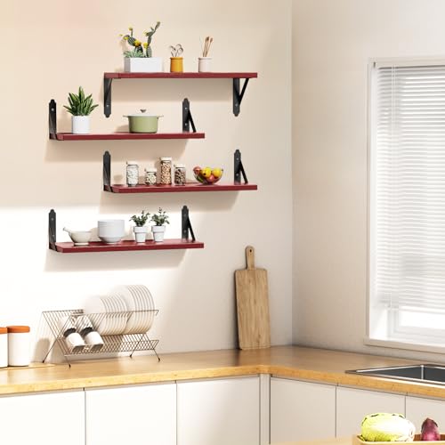 ROMGUAR CRAFT Wood Wall Floating Shelves Set of 4, 17" x 6" - Red - color: Red, size: 17" x 6"