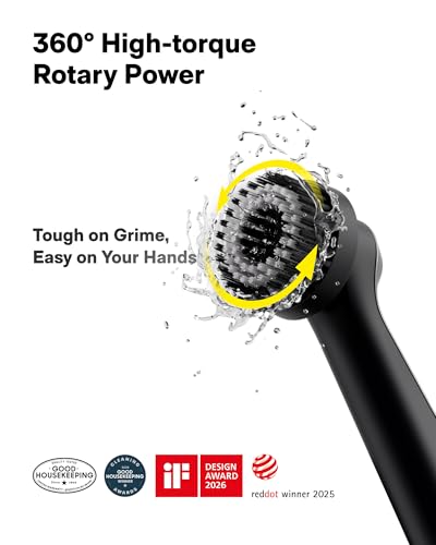 HOTO Wand™ Cordless Spin Scrubber, Electric Grout Brush, 12 Brush Heads