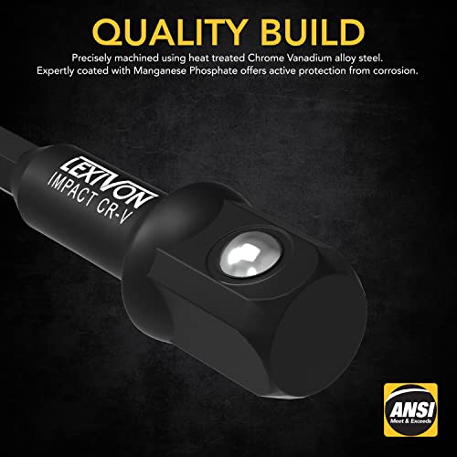 LEXIVON Impact Grade Socket Adapter Set, 3" Extension Bit With Holder | 3-Piece 1/4", 3/8", and 1/2" Drive, Adapt Your Power Drill To High Torque Impact Wrench (LX-101) - style: Impact Socket Adapter