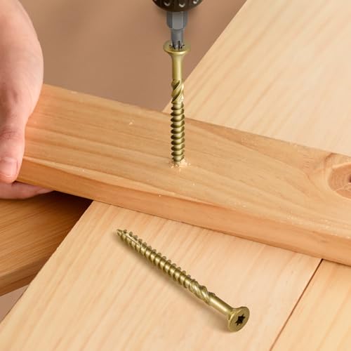 #8 x 1-5/8" Multi-Purpose Wood Deck Screw for Interior and Exterior,Bugle Head Golden Coated with T15 Bit Star Drive Torx Furniture Building/Fence/Decking(915Pcs,5LBS) - size: #8 x 1-5/8"