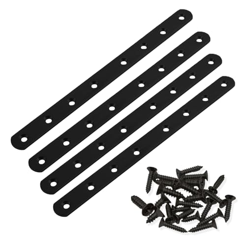 4 Pack Flat Straight Brackets, 246mm/9.7" Black Mending Plates - color: Black, size: 246mm/9.7"