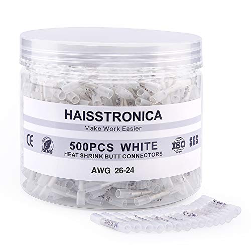 haisstronica 500PCS Heat Shrink Butt Connectors, 26-24 AWG White - style: White AWG 26-24