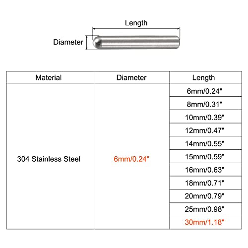 uxcell 6x30mm Dowel Pins, 5pcs 304 Stainless Steel Round Head Flat Chamfered End Dowel Pin Bunk Bed Pins Shelf Pegs Support Shelves Fasten Elements - size: 6x30mm