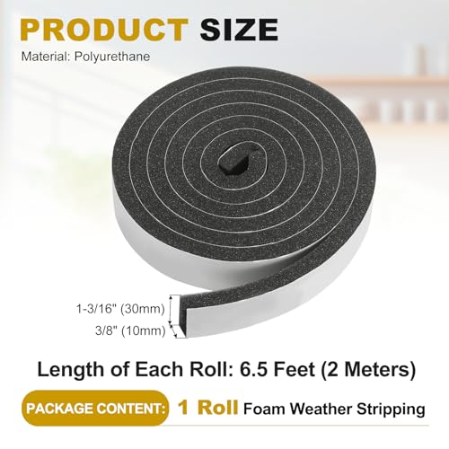 uxcell Weather Stripping Door Seal, 1-3/16" x 3/8" x 6.5 Ft Adhesive Foam Tape Seal Soundproof Insulation Strips for Door Frame Window Gaps (1 Roll, 6.5 Feet) - size: 1-3/16" x 3/8" (6.5 Ft)