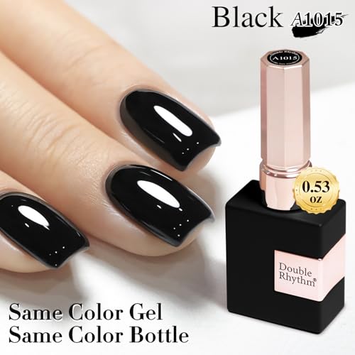Double Rhythm 15ML Gel Nail Polish Pure Sheer Same Color Same Bottle Soak Off Gel Polish Art Manicure Salon DIY at Home for Women (Black-A1015) - color: Black