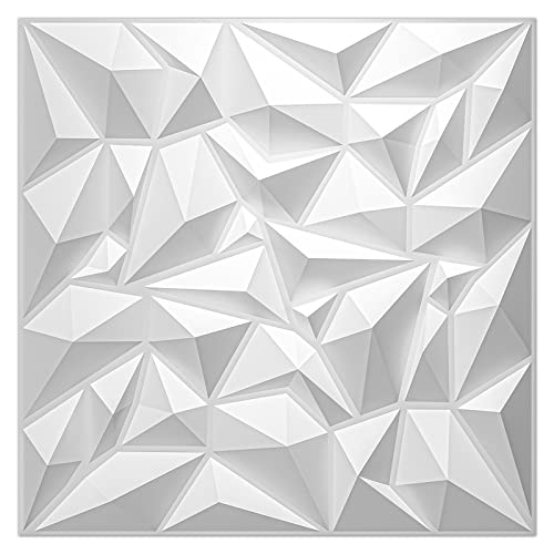 Art3d Textures 3D Wall Panels White Diamond Design for Interior Wall Decor Pack of 12 Tiles 32 Sq Ft (PVC)