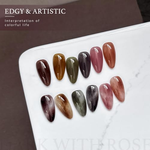 GAOY Dark Gel Nail Polish Set, 6 Colors Milky Jelly Brown Black Pink UV Gel | Blooming Effect, Buildable Color, UV Lamp Required, Long Lasting, Easy to Apply, Salon Manicure at Home - color: Taupe Rose