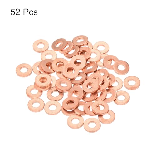MECCANIXITY 52 Pcs Flat Copper Washers, 3x8x1mm Copper Upgraded Flat Metric Sealing Crush Ring Washers for Hydraulic Fittings Screw Bolt Nut Electronic Repair - size: 3x8x1mm